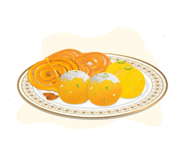 Laddu Και Jalebi Ινδική Φεστιβάλ Γλυκά Vector Εικονογράφηση — Διανυσματικό Αρχείο