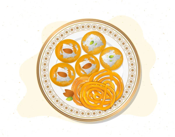 Ladoo Jalebi Indian Sweet Vector Illustratie Van Bovenste Aanzicht — Stockvector