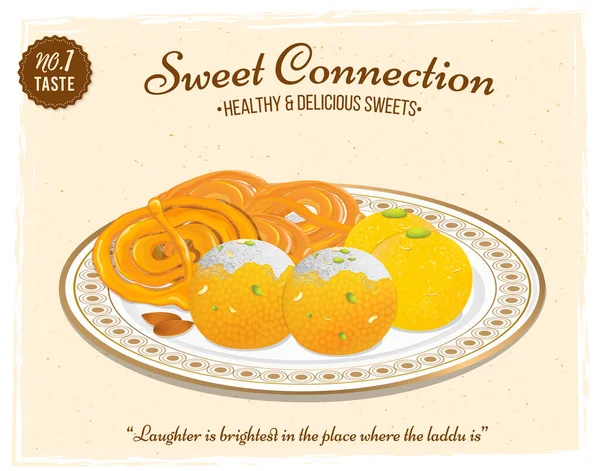 Laddu Jalebi Indian Festival Sweets Vector Illustration — Archivo Imágenes Vectoriales