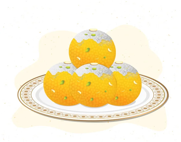 Ινδικό Γλυκό Ladoo Διανυσματική Απεικόνιση Απομονωμένη Λευκό Φόντο — Διανυσματικό Αρχείο