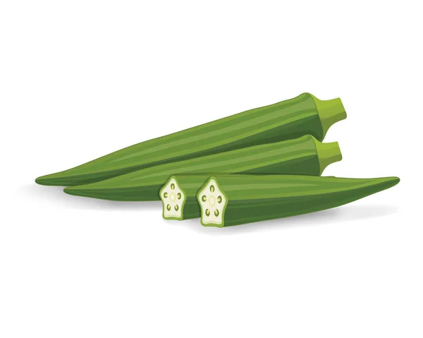 Vector Ilustración Okra Okra Rodajas Dedos Dama — Vector de stock