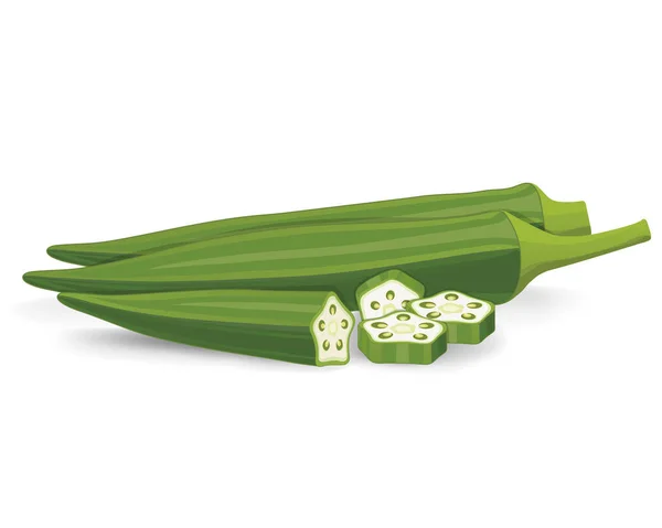 Illustration Vectorielle Légumes Ladyfinger Okra Avec Tranches Demi Morceaux Okra — Image vectorielle