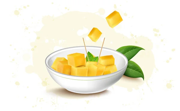 Tazón Fruta Mango Fresco Con Ilustración Vectorial Cubos Mango Con — Archivo Imágenes Vectoriales