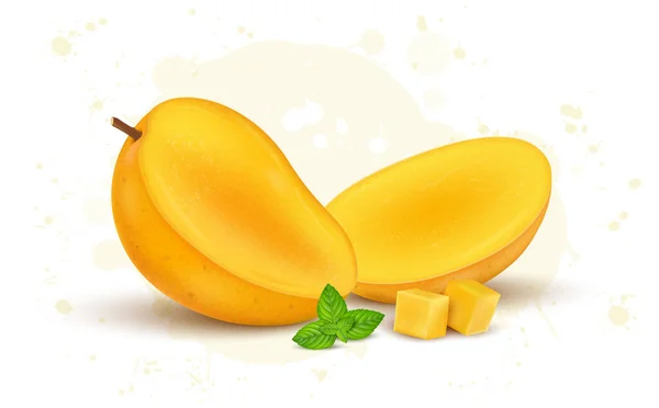 Media Pieza Fruta Mango Con Ilustración Vectorial Rebanadas Mango — Vector de stock
