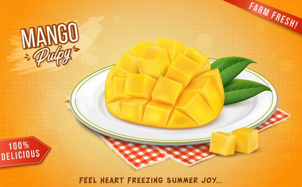 Mango Tritato Fresco Cubi Illustrazione Vettoriale — Vettoriale Stock
