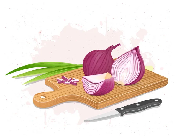 Red Onion Root Vegetable Vector Illustration Half Pieces Slices Onion — стоковый вектор
