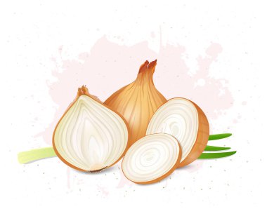 Soğan dilimleri ve nane yapraklı sarı soğan sebzesi. 