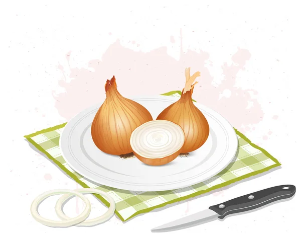 Illustration Vectorielle Légumes Racines Oignon Yello Avec Demi Morceau Oignon — Image vectorielle