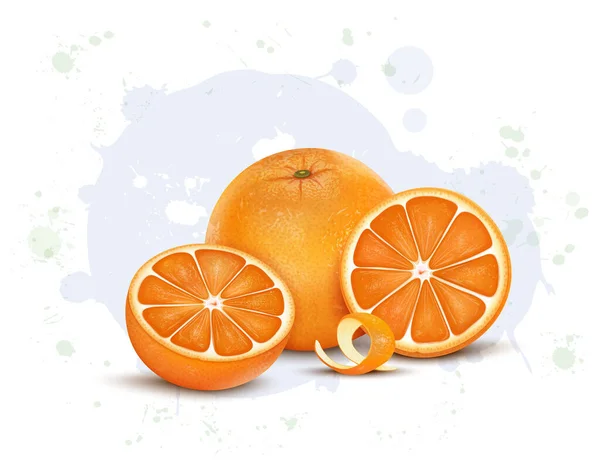 Vektorillustration Für Frische Orangen Mit Halbem Fruchtstück — Stockvektor