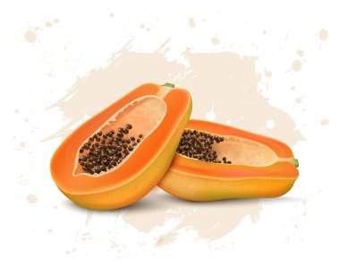 Taze Papaya meyve vektör illüstrasyonunun yarısı beyaz arkaplanda izole edildi
