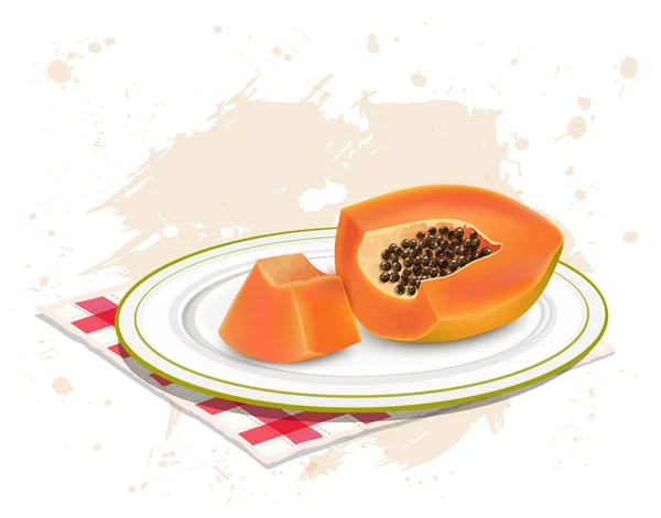 Half Stuk Van Papaya Fruit Vector Illustratie Geïsoleerd Witte Achtergrond — Stockvector