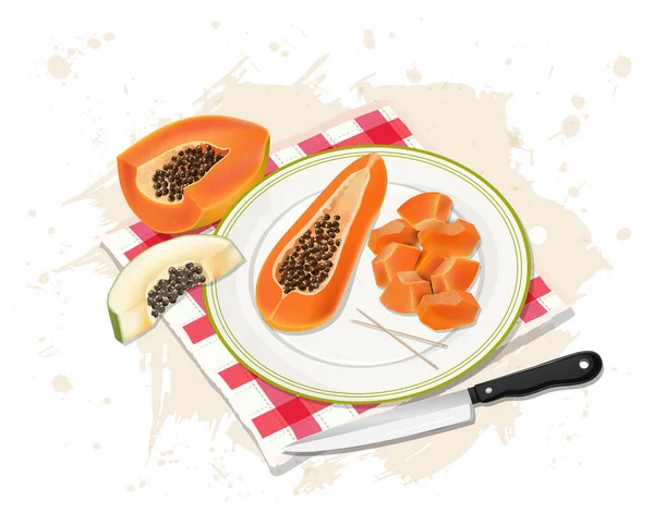 Papaya Fruit Slices Vector Illustration Fruit Piece White Background — стоковый вектор
