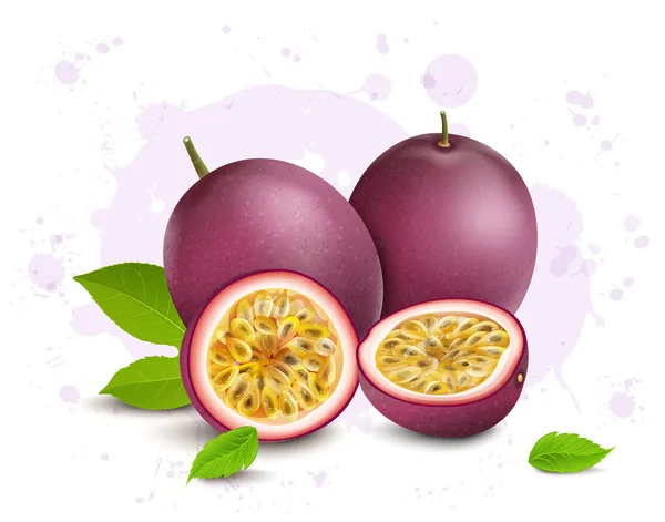 Set Two Passion Fruit Vector Illustration Half Piece Passion Fruit — Stockvektor