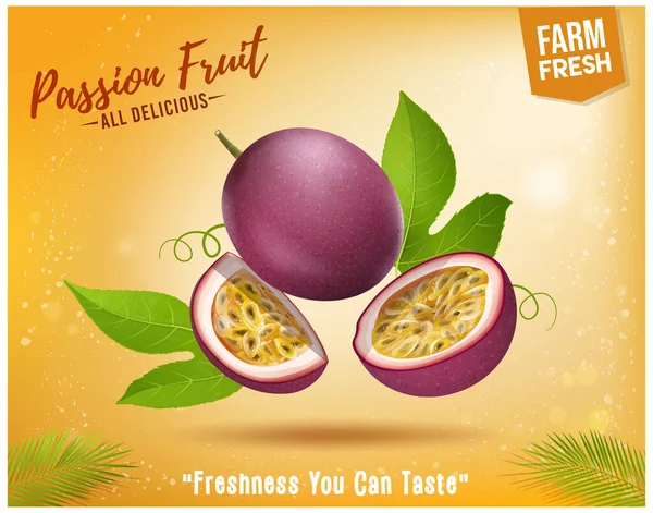 Passionfruit Fruit Slices Air Vector Illustration Light Yellow Background — Vector de stock