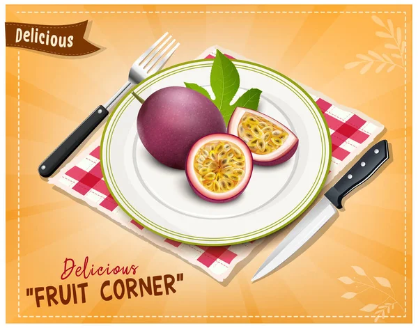 Delicious Passion Fruit Vector Illustration Half Piece Fruit Slices — Vector de stock