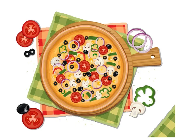 Świeży Wektor Pizza Ilustracja Białym Tle Góry Widok — Wektor stockowy
