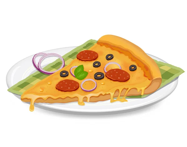 Ilustracja Wektor Pizza Slice Izolowane Białym Tle Krążkami Cebuli Plasterki — Wektor stockowy