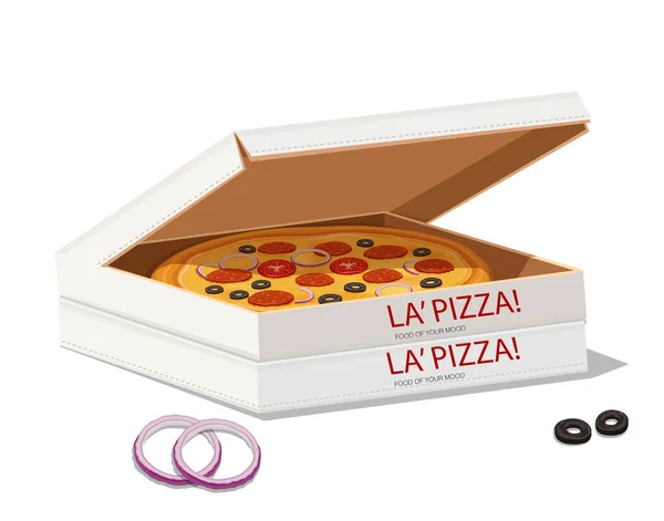 Wektor Pizza Ilustracja Pudełka Dostawy Izolowane Białym Tle — Wektor stockowy