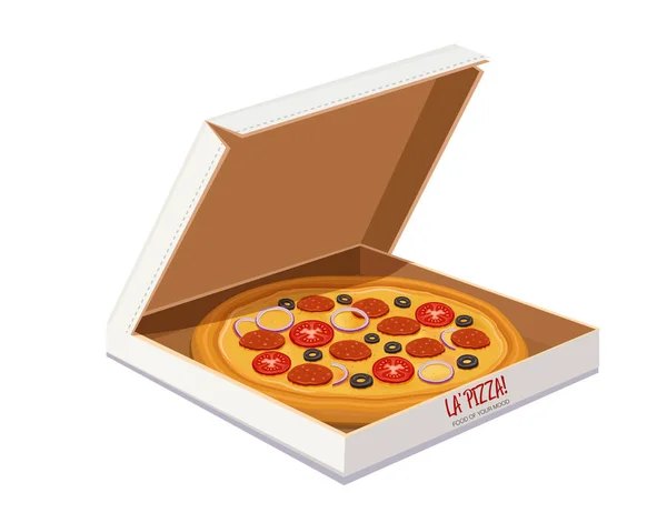 Vector Pizza Illustration Delivery Box Isolated White Background — Wektor stockowy