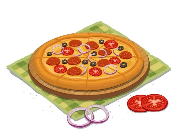 Pizza Twórczy Wektor Ilustracji Pomidorów Cebuli — Wektor stockowy