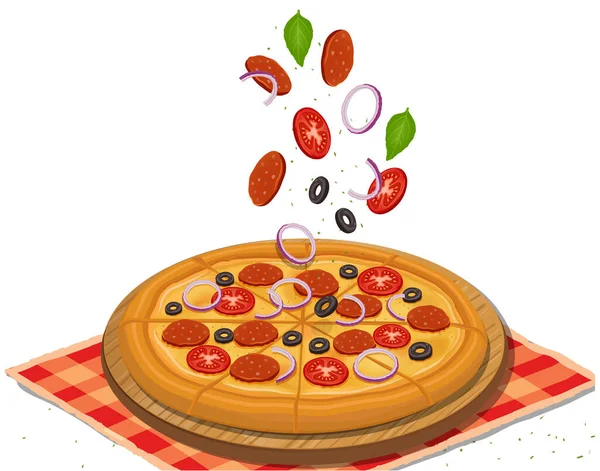 Ilustracja Wektora Kreatywnej Pizzy Pomidorami Oliwkami Cebulą — Wektor stockowy