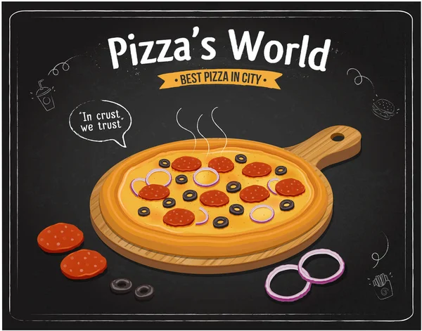 Pizza Twórczy Wektor Ilustracji Czarnym Tle Kredy — Wektor stockowy