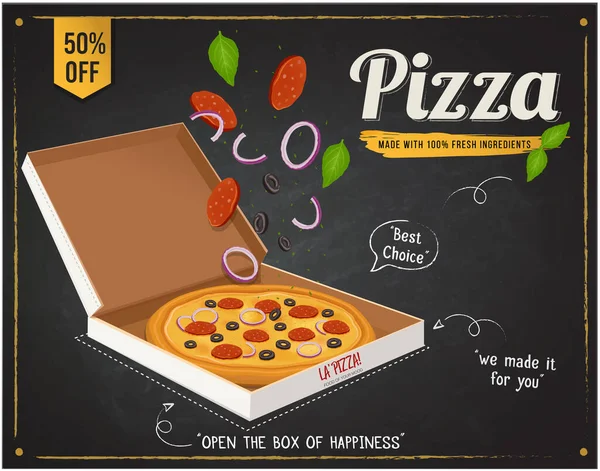 Pizza Twórczy Wektor Ilustracji Czarnym Tle Kredy — Wektor stockowy