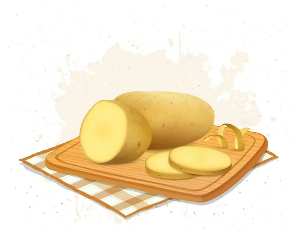 Vektor Illustration Potatis Trä Hackbräda Med Potatisskivor — Stock vektor