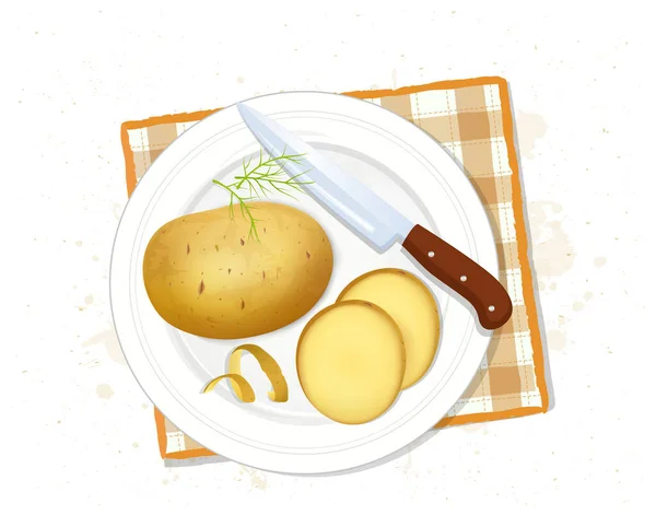 Vektorillustration Für Kartoffelgemüse Und Kartoffelscheiben — Stockvektor