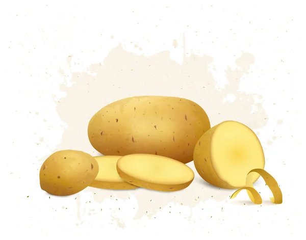 Kartoffelvektorillustration Mit Den Halben Kartoffelstücken Auf Weißem Hintergrund — Stockvektor