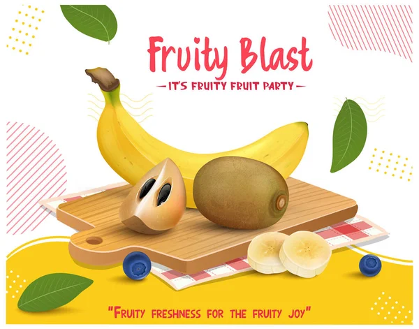 Sapodilla Plátano Ilustración Vectorial Frutas Tabla Cortar Madera — Vector de stock