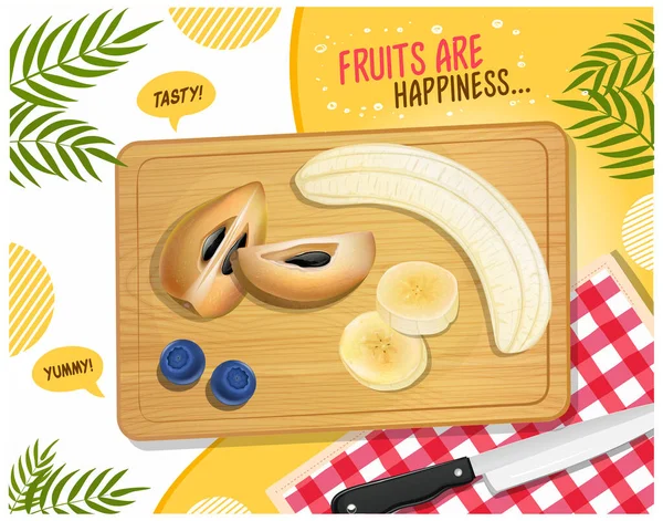 Sapodilla Fruchtscheiben Und Geschälte Bananen Vektor Illustration — Stockvektor