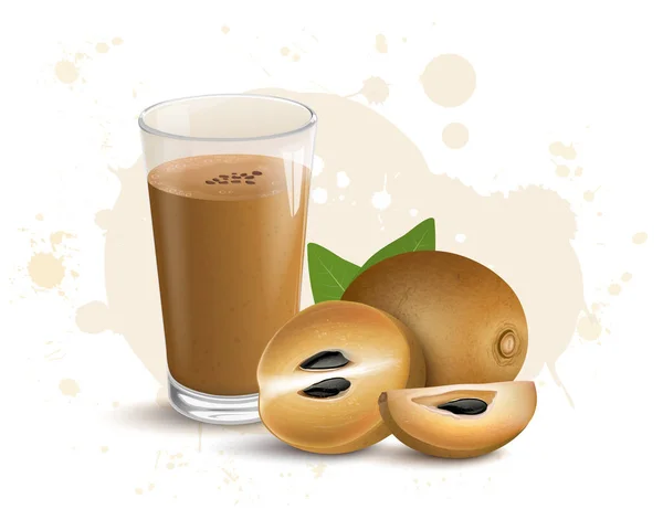 Sapodilla Fruit Sapodilla Slices Vector Illustration Sapodilla Shake — Archivo Imágenes Vectoriales