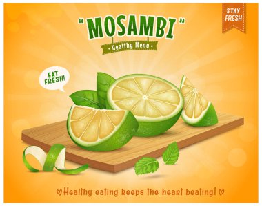 Yeşil yapraklı taze yeşil limon meyve vektör illüstrasyonunun yarısı ve dilimleri.