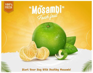 Taze yeşil tatlı limon meyve vektör çizimi açık sarı arka planda meyve dilimleri