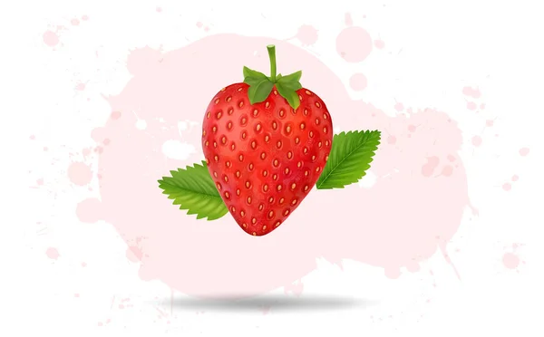 Fresh Delicious Strawberry Vector Illustration Green Leaves — Stockvektor