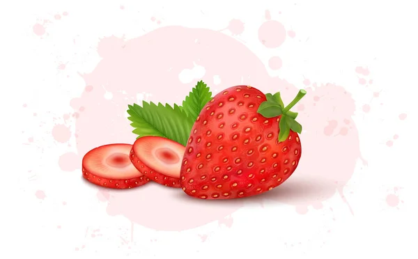 Délicieux Frais Fraise Vecteur Fruits Illustration Avec Des Tranches — Image vectorielle