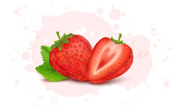 Fresh Delicious Strawberry Fruit Vector Illustration Half Piece Strawberry — Vetor de Stock