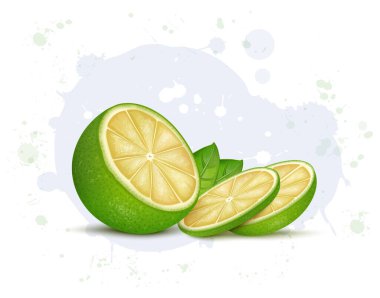 Beyaz arkaplanda meyve dilimleri olan tatlı limon meyve vektör çizimi
