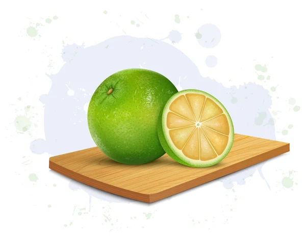 Fresh Sweet Lemon Fruit Vector Illustration Lemon Fruit Slice Wooden — Stok Vektör