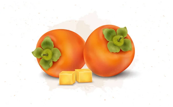 Set Van Twee Persimmon Fruit Vector Illustratie — Stockvector