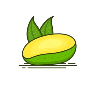 Yeşil yapraklı taze yeşil mango simgesinin yarısı