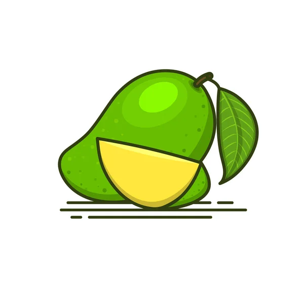 Mangue Verte Icône Vectorielle Fruits Avec Une Tranche Fruits — Image vectorielle