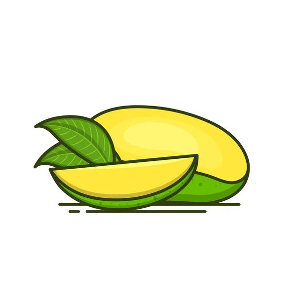 Medio Pedazo Mango Verde Ilustración Vectores Rodajas — Vector de stock