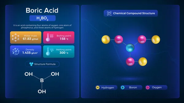 Właściwości Kwasu Borowego Struktura Związków Chemicznych Projekt Wektorowy — Wektor stockowy