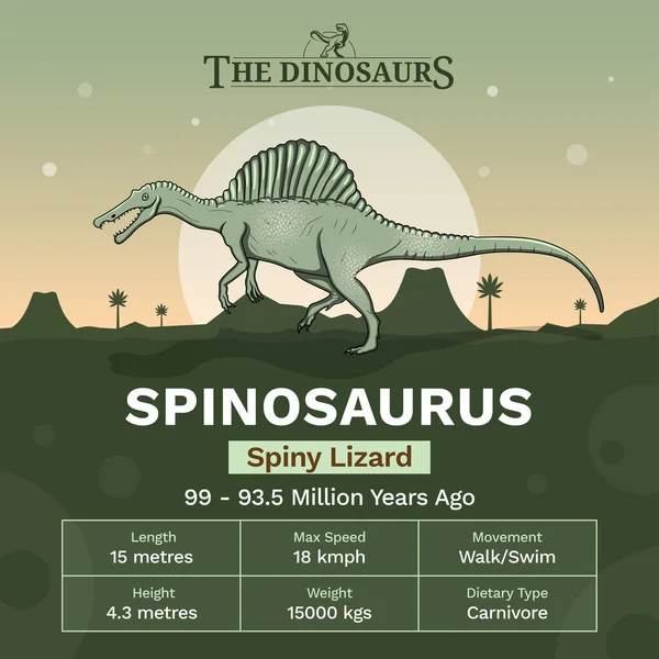 Beschrijving Fysische Kenmerken Van Spinosaurus Vectorillustratie — Stockvector