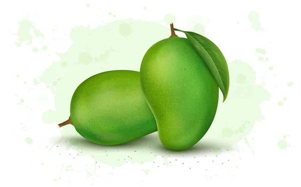 Fresco Mango Maduro Con Rodajas Mango Sobre Fondo Verde Desde — Vector de stock