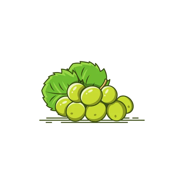 Illustration Vectorielle Icône Fruit Raisin Vert Avec Feuille — Image vectorielle