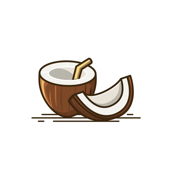 Medio Pedazo Icono Coco Marrón Con Rebanada Coco — Vector de stock