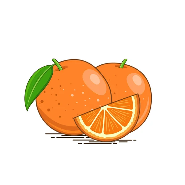 Orange Fruit Icon Vector Illustration Orange Slices Green Leaf — Stok Vektör